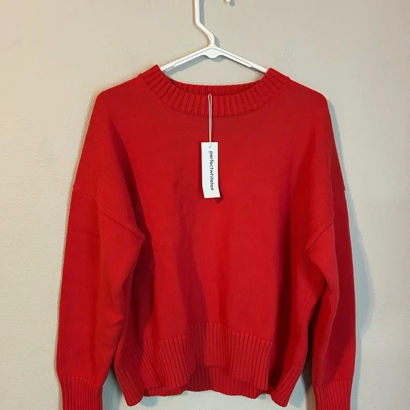 Women’s perfectwhitetee Sweater Janet Cotton Crewneck Sweater Poppy Red Slouch - Picture 2 of 7